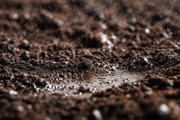A small pool of water sitting on top of a dirt field, ideal for outdoor or nature-inspired scenes