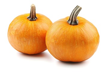 Two pumpkins, autumn harvest, white background, food