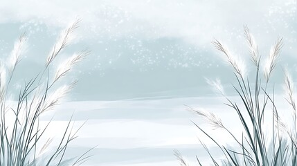 White Grasses Are Situated Against A Cool Light Blue Backdrop