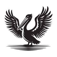 Pelican bird Silhouette Vector Illustration, Solid White Background.