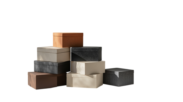 Stacked boxes showcasing modern design and neutral tones in a minimalist setting