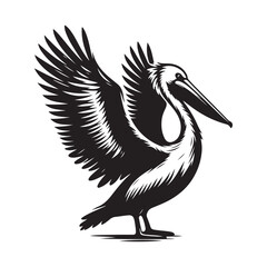 Pelican bird Silhouette Vector Illustration, Solid White Background.