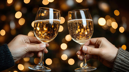 Celebrating a joyful moment with sparkling drinks during a festive gathering in a cozy atmosphere
