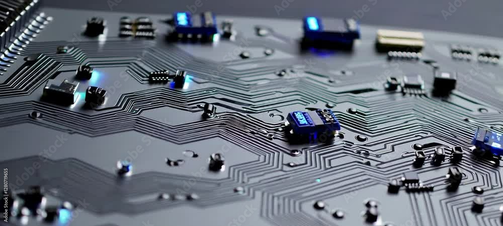 Poster dynamic circuit board animation showcasing pulsating led lights and intricate patterns