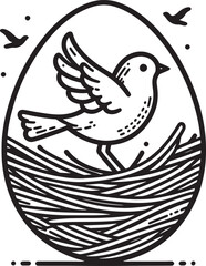 egg with bird silhouette line art clean white background