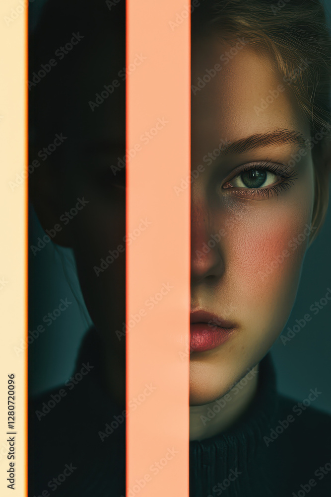Poster captivating portrait of distinct beauty highlighting emotion and expression through light and shadow