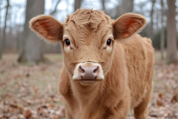 Cute Calf Portrait in Autumn Woods