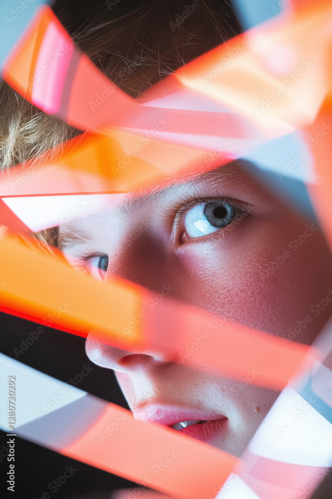 Poster exploring emotion and color: a close-up portrait capturing youthful expression and artistic perspect