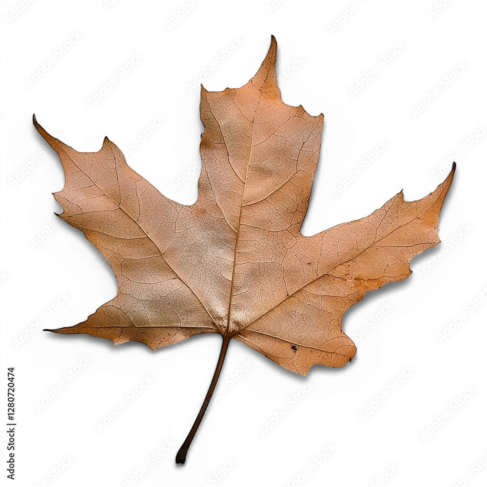 Poster autumn maple leaf macro with intricate veins against transparent background
