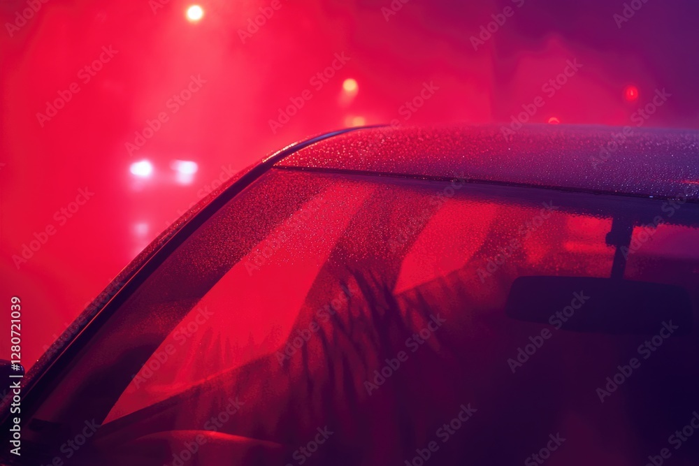 Poster a car with a red light on top, ideal for use in scenes about emergency services or nighttime driving