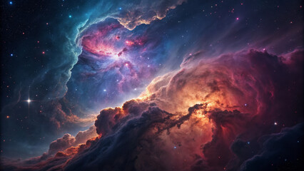 Stunning cosmic nebula with vibrant colors and swirling clouds of gas
