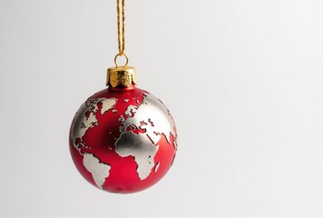 Red Christmas Ornament with World Map