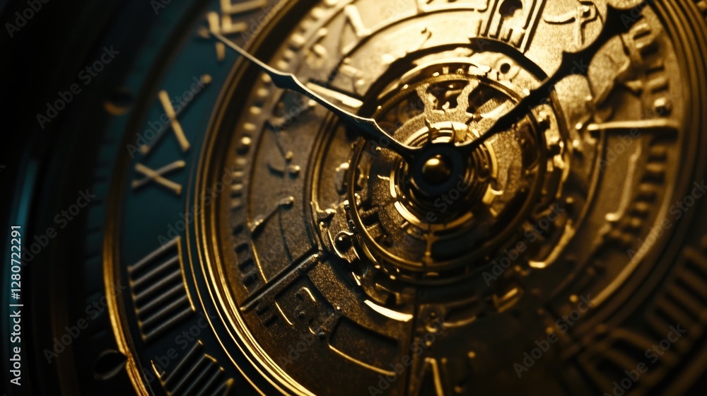 Poster A close-up shot of a clock with Roman numerals, suitable for use in designs related to timekeeping, history, or architecture