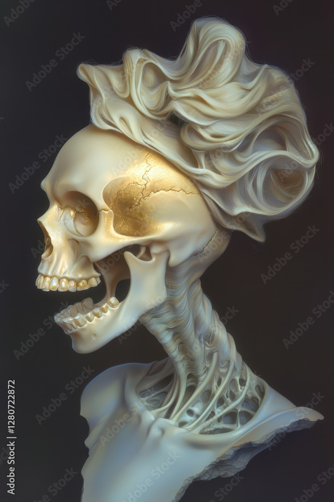 Aufkleber exploring the intersection of life and death: a visually stunning portrayal of a skull blending anat