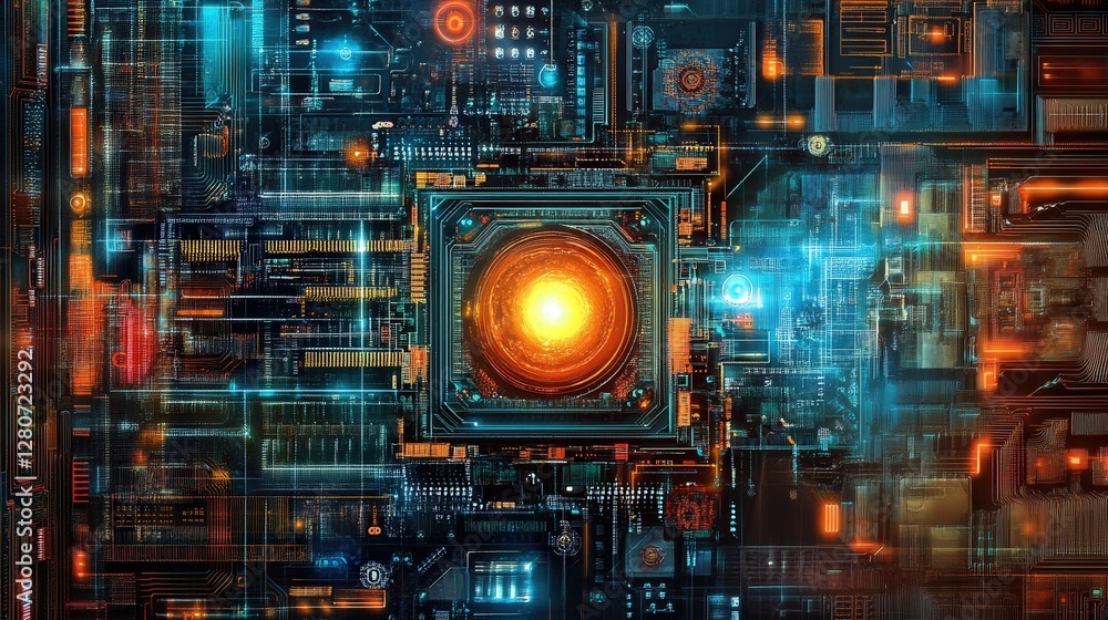 Poster microchip, harnessing atomic-level energy for infinite processing power, making current computing li