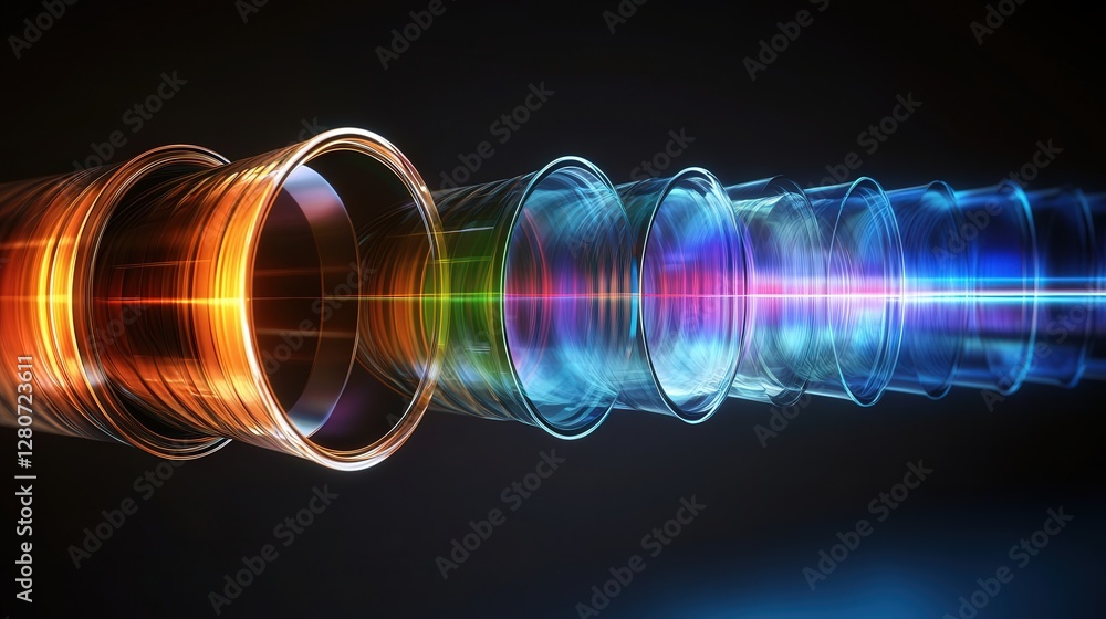 Poster diagram explaining how light refracts through different thicknesses of lenses, changing the focal le