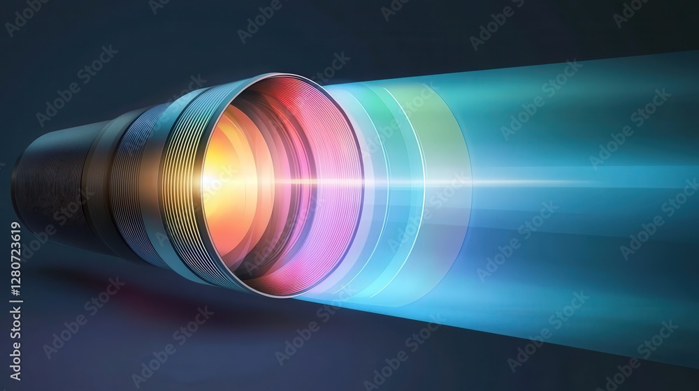 Poster diagram explaining how light refracts through different thicknesses of lenses, changing the focal le