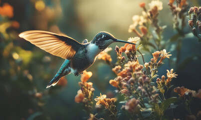 Naklejka premium Flying birds peck at nectar