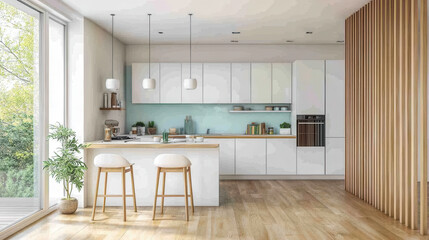 Contemporary Kitchen Design: A modern kitchen showcases sleek cabinetry, a central island with seating, and ample natural light, creating a stylish and functional living space.