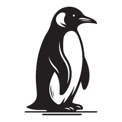 Penguin bird Silhouette Vector Illustration, Solid White Background.