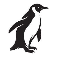 Obraz premium Penguin bird Silhouette Vector Illustration, Solid White Background.