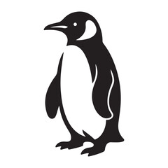 Naklejka premium Penguin bird Silhouette Vector Illustration, Solid White Background.
