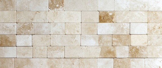 Light-colored tile arrangement on a floor showcasing a natural stone pattern with varying tones and textures