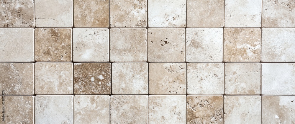 Poster light-colored tile arrangement on a floor showcasing a natural stone pattern with varying tones and 