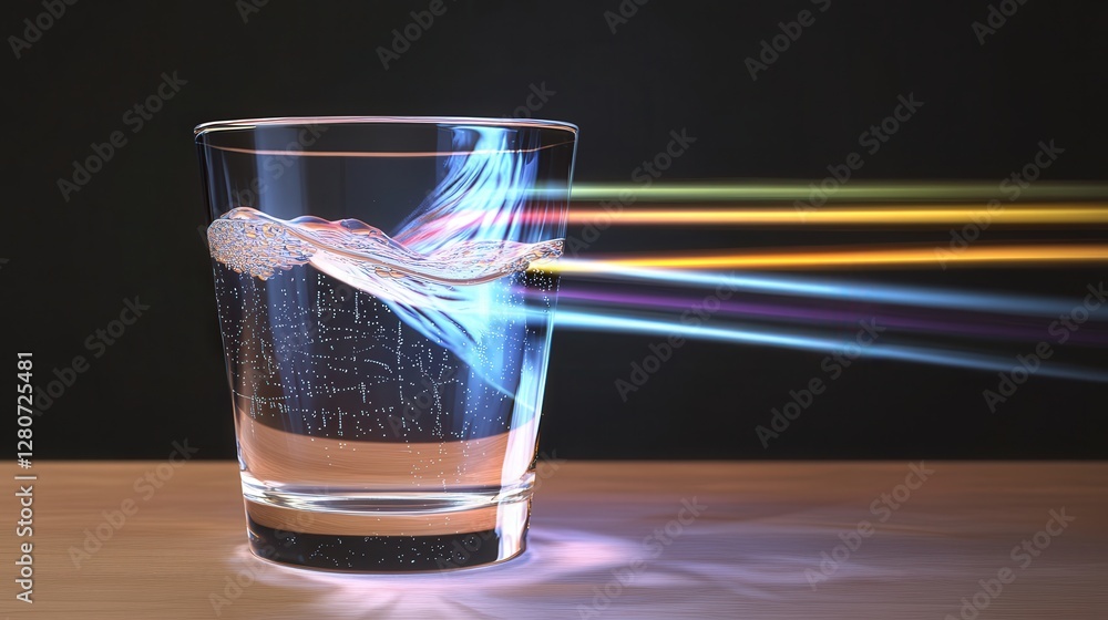 Poster light through a glass of water and its effects on the perception of objects submerged in water.