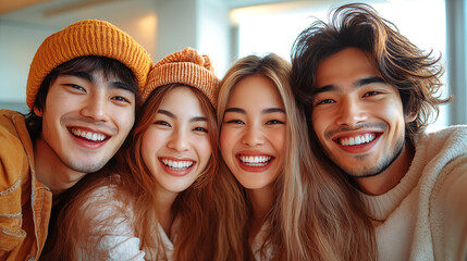 Obraz premium Group of young asian people smiling and looking at camera.