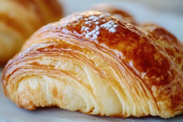 Freshly baked croissants sitting on a table, perfect for breakfast or snack