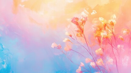 abstract background with dried flower compositions, warm pastel tones, delicate textures, blurred backdrop, minimalist style, harmonious atmosphere