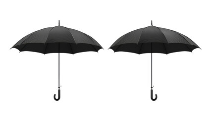 Dual black umbrellas creating a striking contrast with a minimalistic background
