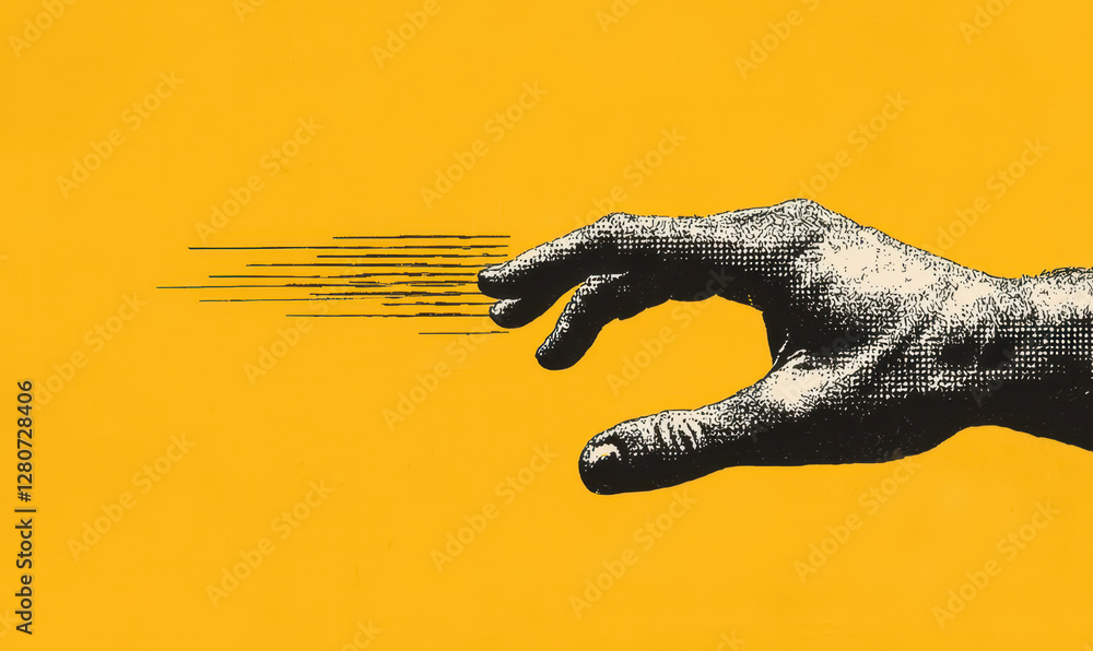 Poster dynamic hand gesture art: a modern interpretation of movement and expression against a vibrant yello