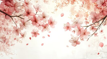 A serene illustration of cherry blossoms with soft petals falling, evoking tranquility and beauty.