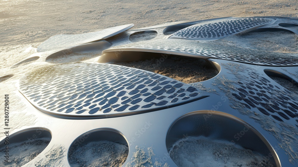 Poster futuristic solar panel array with self-cleaning nano-coating.