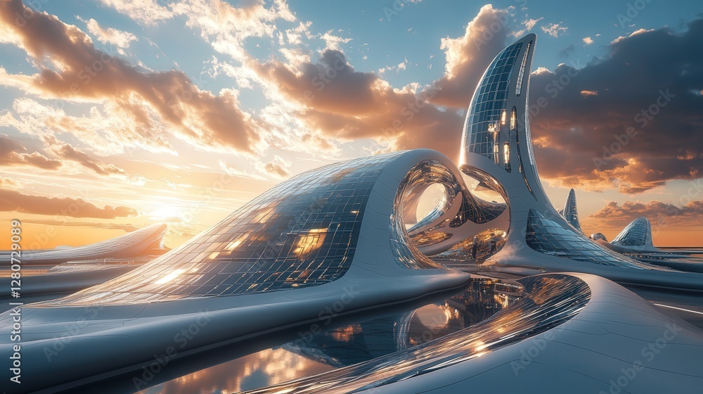Poster futuristic solar panel array with self-cleaning nano-coating.