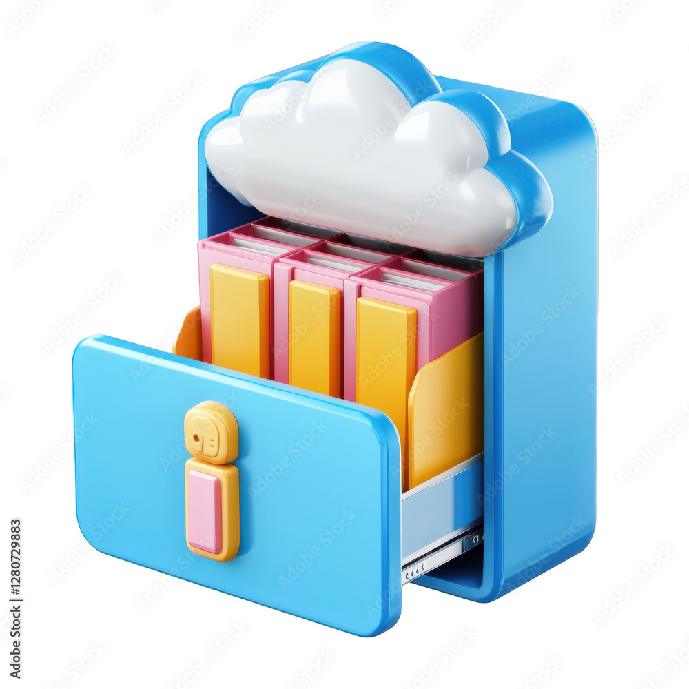 Poster files stored in folders, concept of cloud data storage