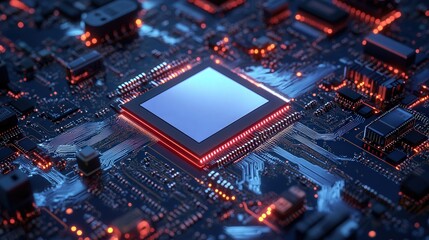 Obraz premium high-speed teleportation microchip, enabling instant data movement