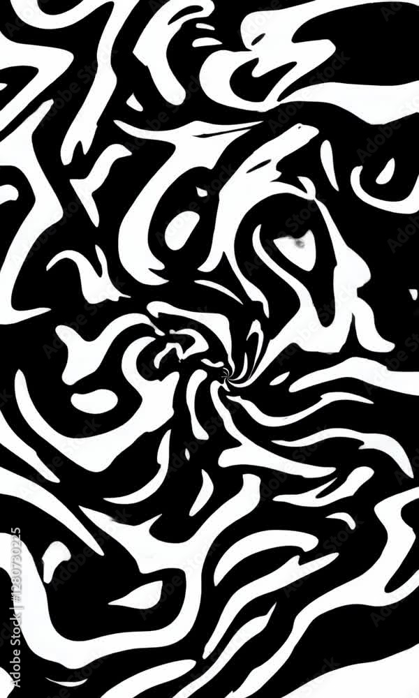 Poster dynamic black and white abstract patterns evolving in fluid motion