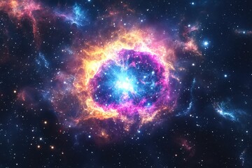 Obraz premium Colorful cosmic nebula displays vivid hues in the depths of space