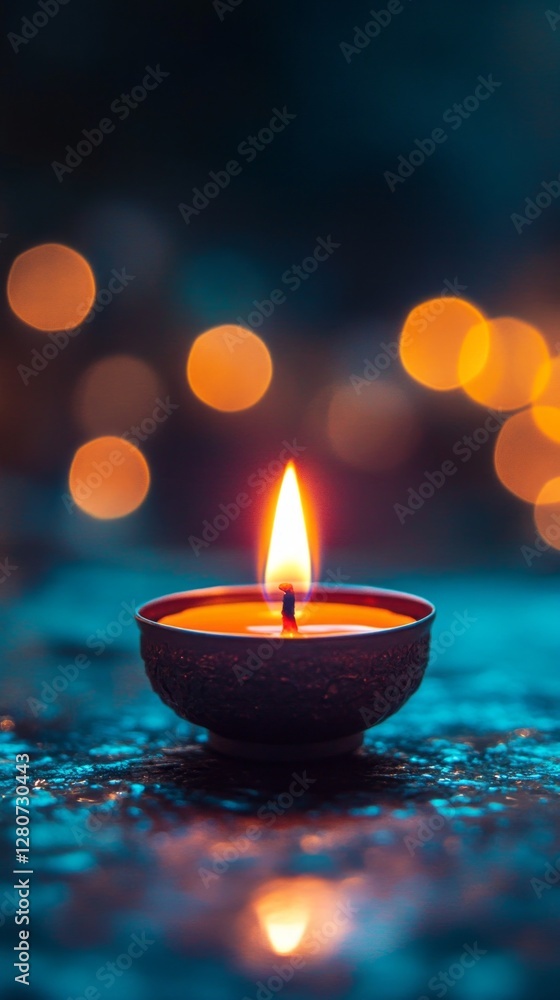 Poster a small candle flickers brightly in the night, its soft flame casting a warm glow. the surrounding d