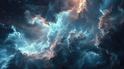 Glowing nebula-like formations in deep space