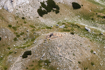 Kazana shelter, view from the route to Premkata pass. Pirin national park, Bulgaria.