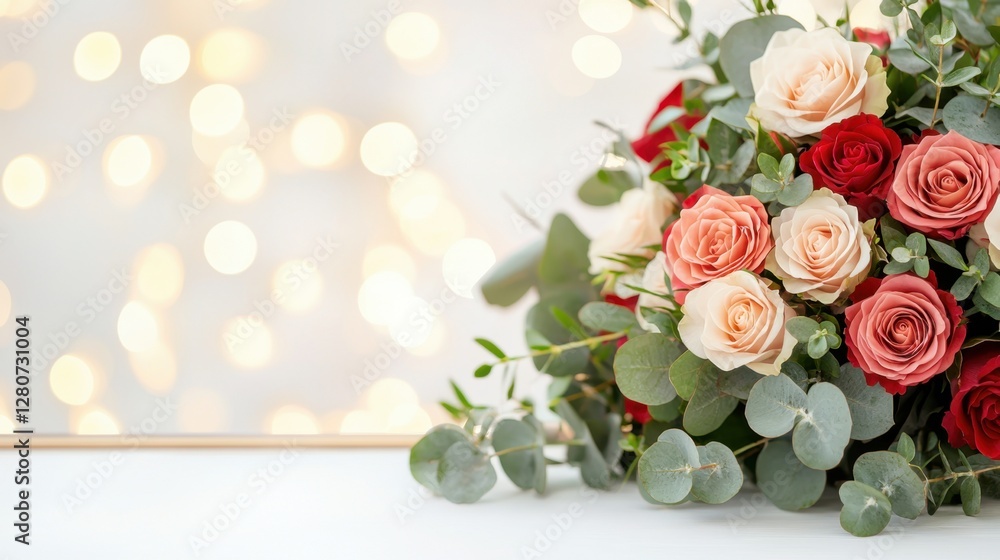 Poster colorful flower shop window display concept, luxurious floral arrangement cascading from a window wi
