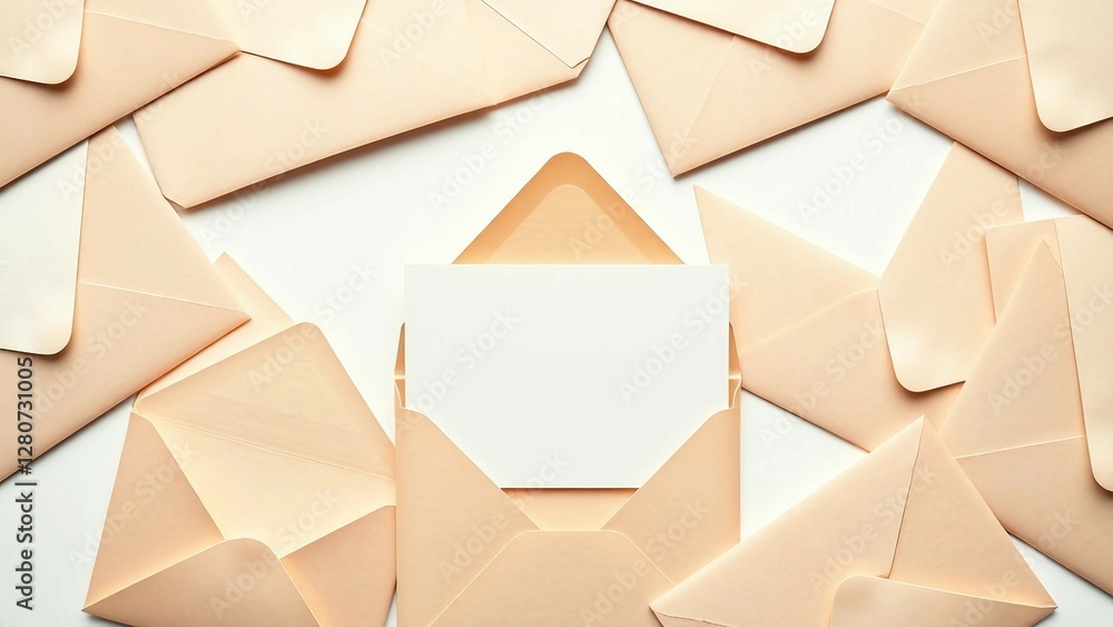 Poster collection of open envelopes with blank card isolated on white or transparent background