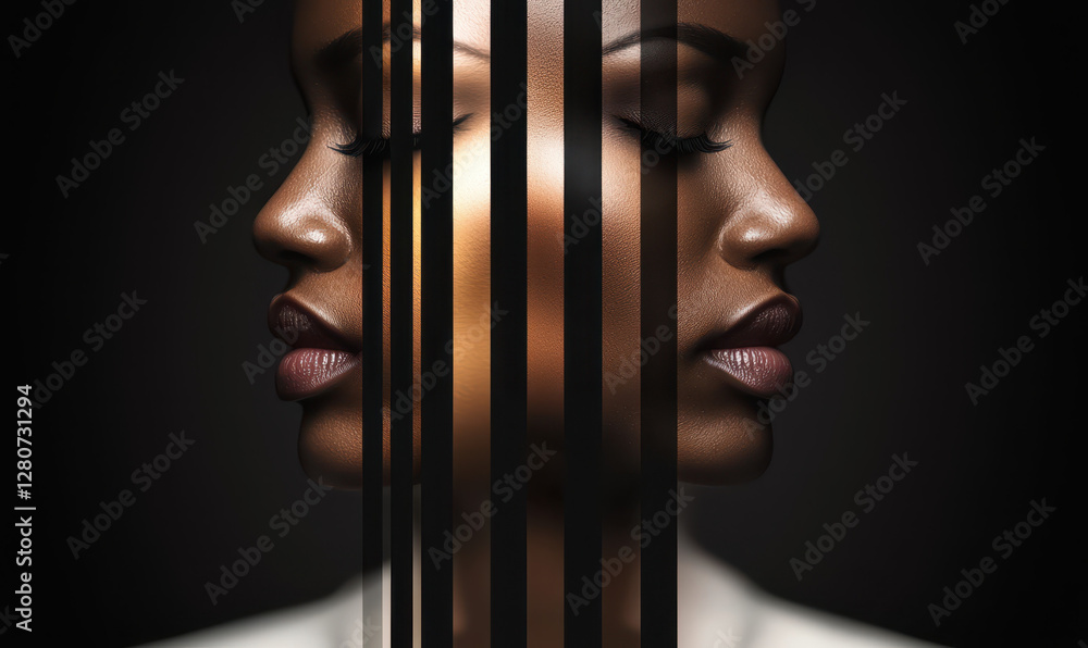 Poster exploring identity and emotion through striking silhouette portraits: a visual journey of beauty and