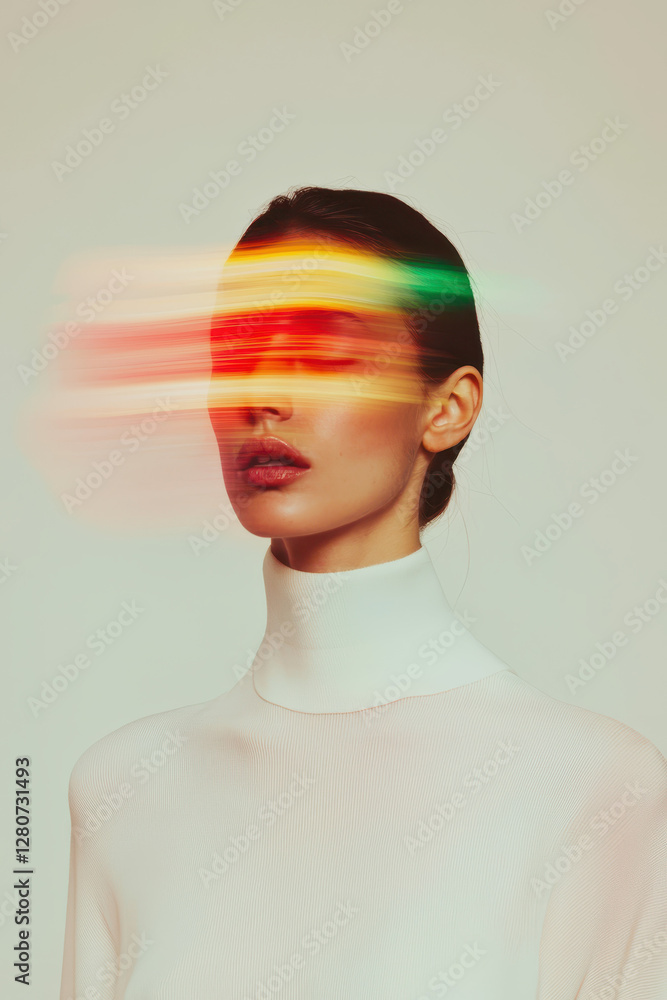 Poster exploring the intersection of fashion and emotion: a modern portrait that captures movement and ligh