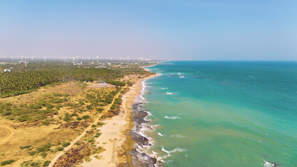 Breathtaking Drone View of Kanyakumari Beach and Coastal Village, India
