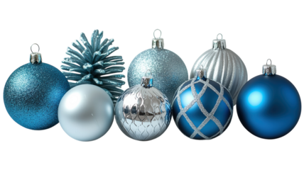 Sparkling holiday decorations in shades of blue and silver for festive celebrations